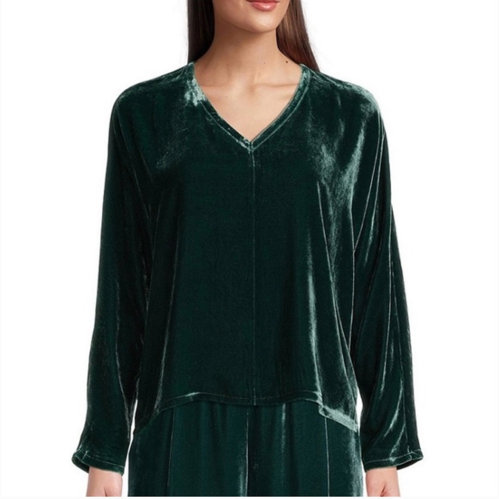 Eileen Fisher Velvet Dolman Sleeve Top Pine Size S
